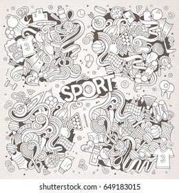 Colorful vector hand drawn doodle cartoon set of Sport designs
