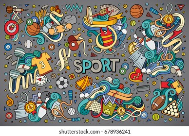 Colorful vector hand drawn doodle cartoon set of Sport designs