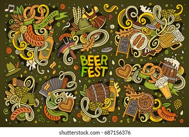 Colorful vector hand drawn doodle cartoon set of Oktoberfest theme items, objects and symbols