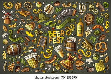 Colorful vector hand drawn doodle cartoon set of Oktoberfest theme items, objects and symbols