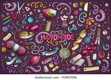 Colorful vector hand drawn doodle cartoon set of handmade objects and symbols