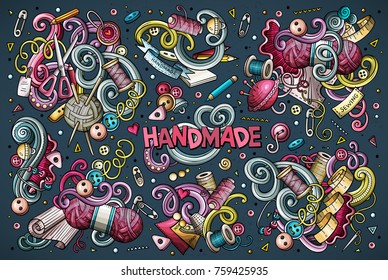 Colorful vector hand drawn doodle cartoon set of handmade objects and symbols. All objects separate.
