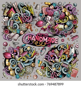 Colorful vector hand drawn doodle cartoon set of handmade objects and symbols. All objects separate.