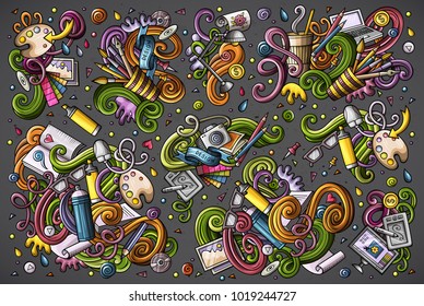 Colorful vector hand drawn doodles cartoon set of design combinations of objects and elements