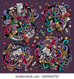 Colorful vector hand drawn doodles cartoon set of music combinations of objects and elements