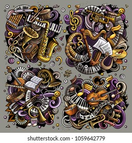 Colorful vector hand drawn doodles cartoon set of classical musical instruments combinations of objects and elements