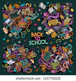 Colorful vector hand drawn doodles cartoon set of Back to school combinations of objects and elements