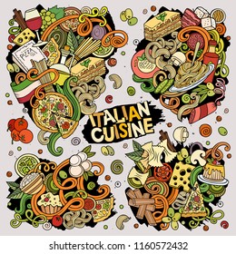 Colorful vector hand drawn doodles cartoon set of Italian food food combinations of objects and elements. All items are separate