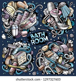 Colorful vector hand drawn doodles cartoon set of Bathroom combinations of objects and elements. All items are separate