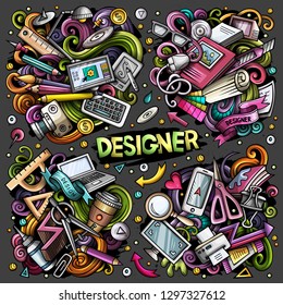 Colorful vector hand drawn doodles cartoon set of Designer combinations of objects and elements. All items are separate