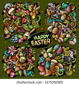 Colorful vector hand drawn doodles cartoon set of Happy Easter combinations of objects and elements. All items are separate