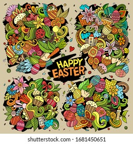 Colorful vector hand drawn doodles cartoon set of Happy Easter combinations of objects and elements. All items are separate