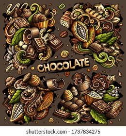 Colorful vector hand drawn doodles cartoon set of Chocolate combinations of objects and elements. All items are separate