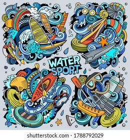 Colorful vector hand drawn doodles cartoon set of Water Summer sport combinations of objects and elements. All items are separate