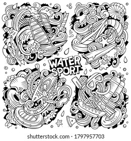 Colorful vector hand drawn doodles cartoon set of Water Summer sport combinations of objects and elements. All items are separate