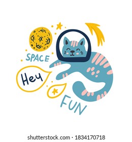 Colorful vector hand drawn doodles cartoon set of Space objects and symbols