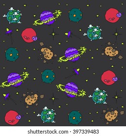 Colorful vector hand drawn doodles cartoon set of Space objects.