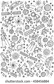 Colorful vector hand drawn doodles cartoon set of Space objects and symbols. Vector Illustration
