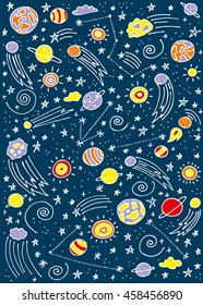 Colorful vector hand drawn doodles cartoon set of Space objects and symbols. Vector Illustration