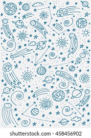 Colorful vector hand drawn doodles cartoon set of Space objects and symbols. Vector Illustration
