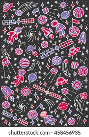 Colorful vector hand drawn doodles cartoon set of Space objects and symbols. Vector Illustration