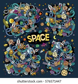 Colorful vector hand drawn doodles cartoon set of Space objects and symbols