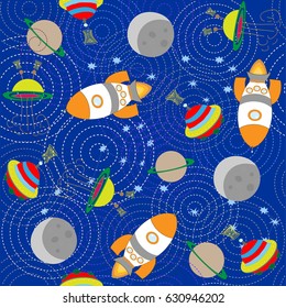 Colorful vector hand drawn doodles cartoon set of Space objects and symbols