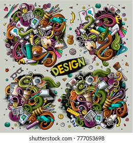 Colorful vector hand drawn doodles cartoon set of design combinations of objects and elements