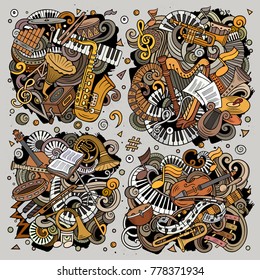 Colorful vector hand drawn doodles cartoon set of classical musical instruments combinations of objects and elements