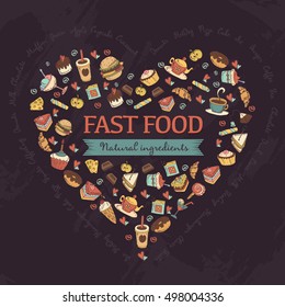 Colorful vector hand drawn fast-food - vector illustration