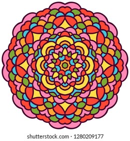 Colorful vector hand drawn flower mandala, circular floral design element 