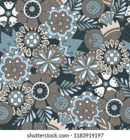 Colorful vector hand drawn seamless pattern with abstract flowers