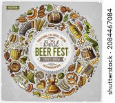 Colorful vector hand drawn set of Beer fest cartoon doodle objects, symbols and items. Round frame composition