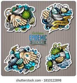 Colorful vector Hand Wash stickers. Hand drawn doodle cartoon set of Epidemic theme items, objects and symbols