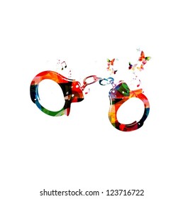 Colorful vector handcuffs background with butterflies