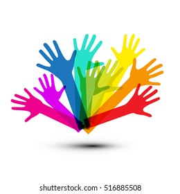 Colorful Vector Hands Isolated on White Background