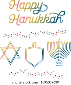 Colorful vector Hanukkah icons and text
