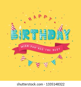 Colorful Vector Happy Birthday Background with Cute Animal