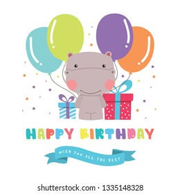 Colorful Vector Happy Birthday Background with Cute Animal