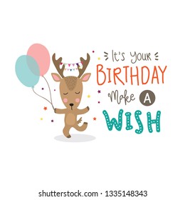 Colorful Vector Happy Birthday Background with Cute Animal