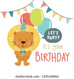 Colorful Vector Happy Birthday Background with Cute Animal