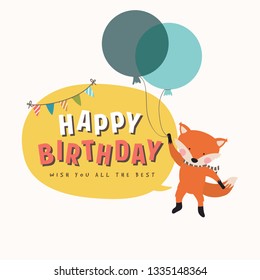 Colorful Vector Happy Birthday Background with Cute Animal