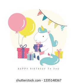 Colorful Vector Happy Birthday Background with Cute Animal
