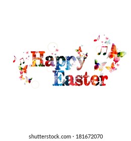 Colorful vector "Happy Easter" background with butterflies 