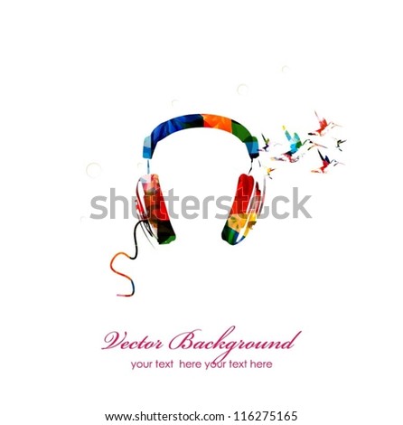 Colorful vector head phone with hummingbirds