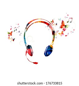 Colorful vector headphones background with butterflies