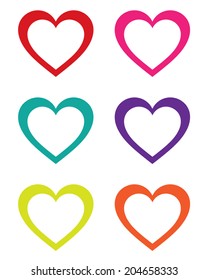 Colorful vector heart frame and icon set