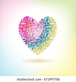 Colorful vector heart illustration. Hand-drawn heart. Doodles. Can be used as an icon, logo, print on a T-shirt, greeting card, wedding invitation, invitation to betrothal or anniversary, etc.