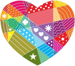 Colorful vector heart patchwork. Modern love concept.