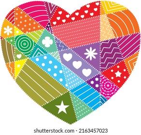 Colorful Vector Heart Patchwork. Modern Love Concept.